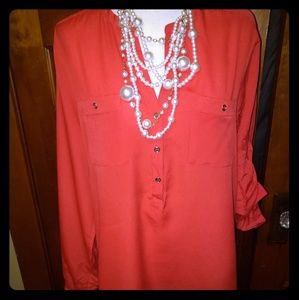 Coral long sleeve blouse